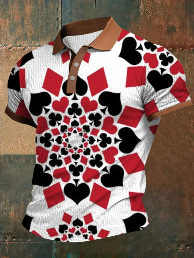 Texas Hold’em Poker Printed Waffle Texture Athletic V-Neck Short Sleeves Polo Shirt A / S