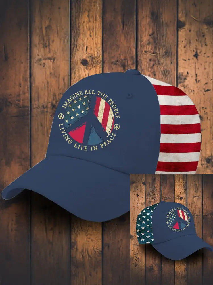 Unisex 8647 FDT Imagine Peace Printed Hat Navy Blue / JM