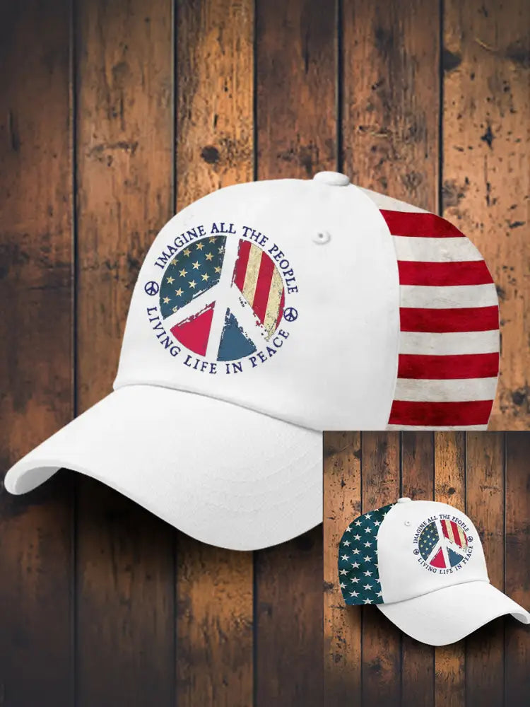 Unisex 8647 FDT Imagine Peace Printed Hat White / JM
