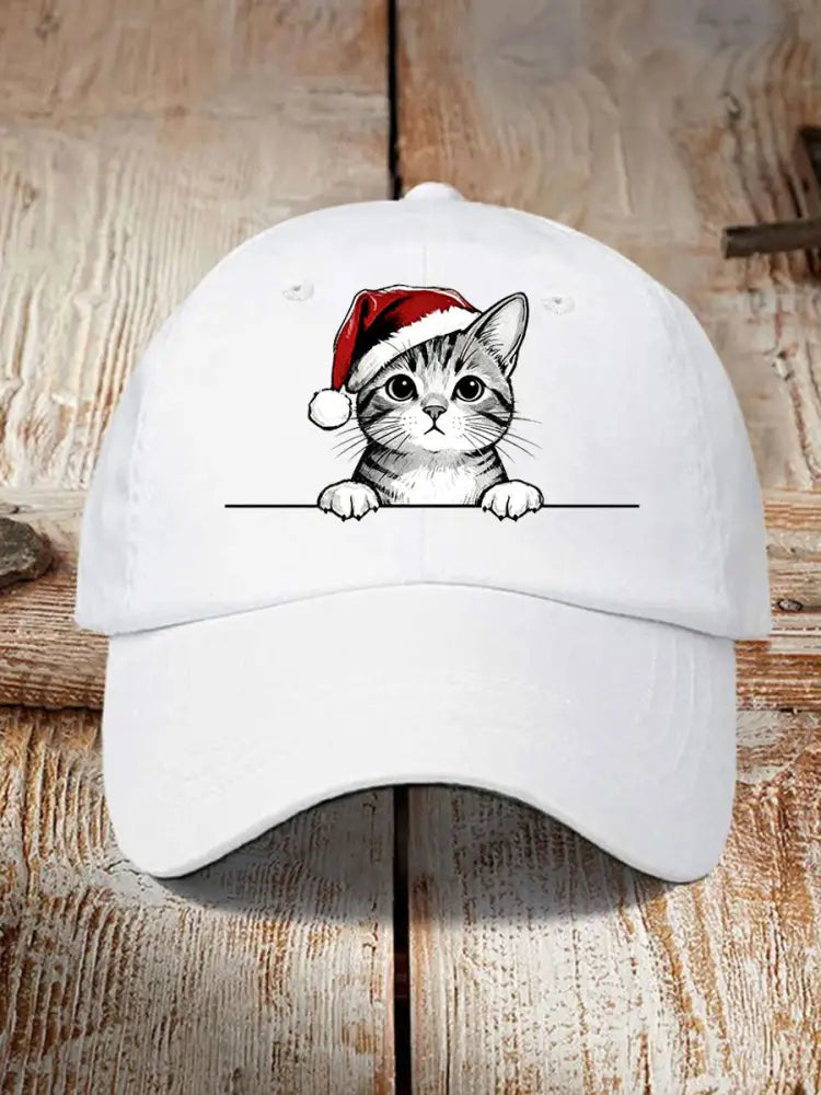 Unisex Christmas Hat Cat Print Hat White / ONE