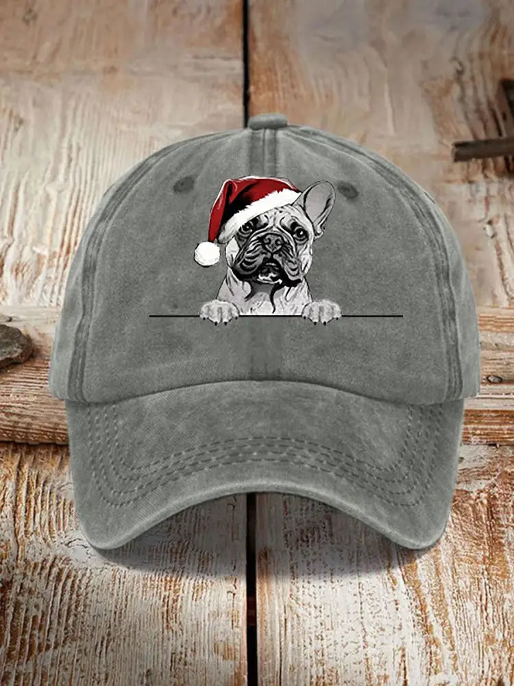 Unisex Christmas Hat Pug Print Hat Gray / ONE