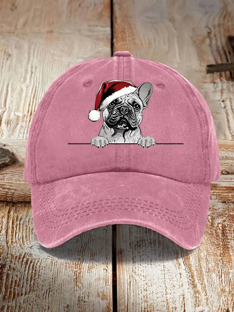 Unisex Christmas Hat Pug Print Hat Pink / ONE