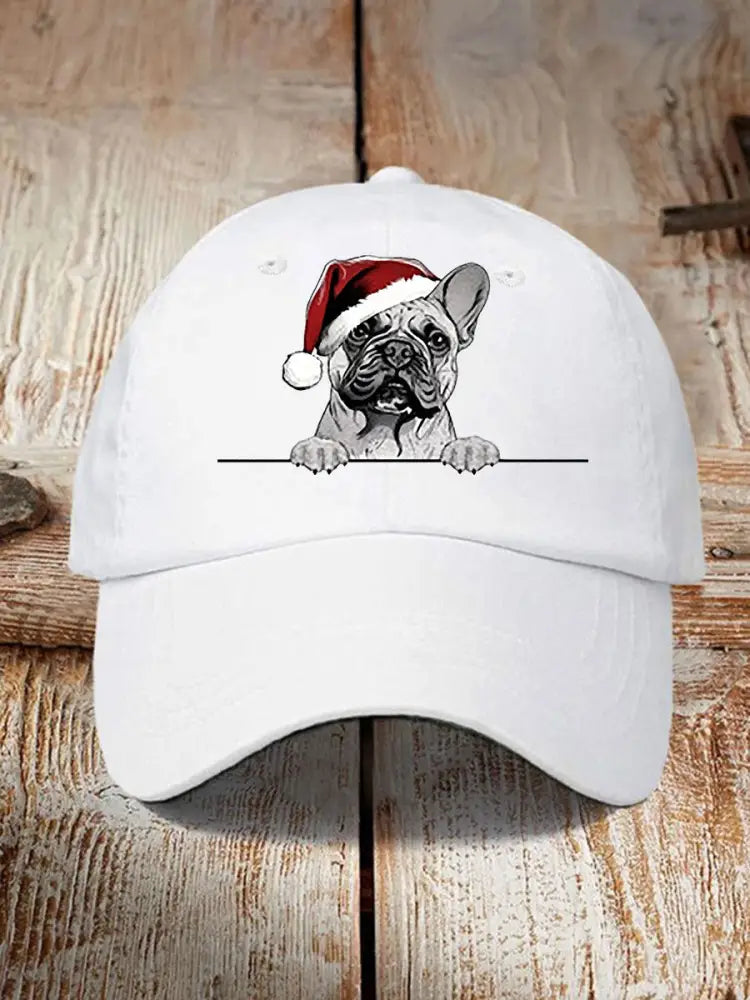 Unisex Christmas Hat Pug Print Hat White / ONE