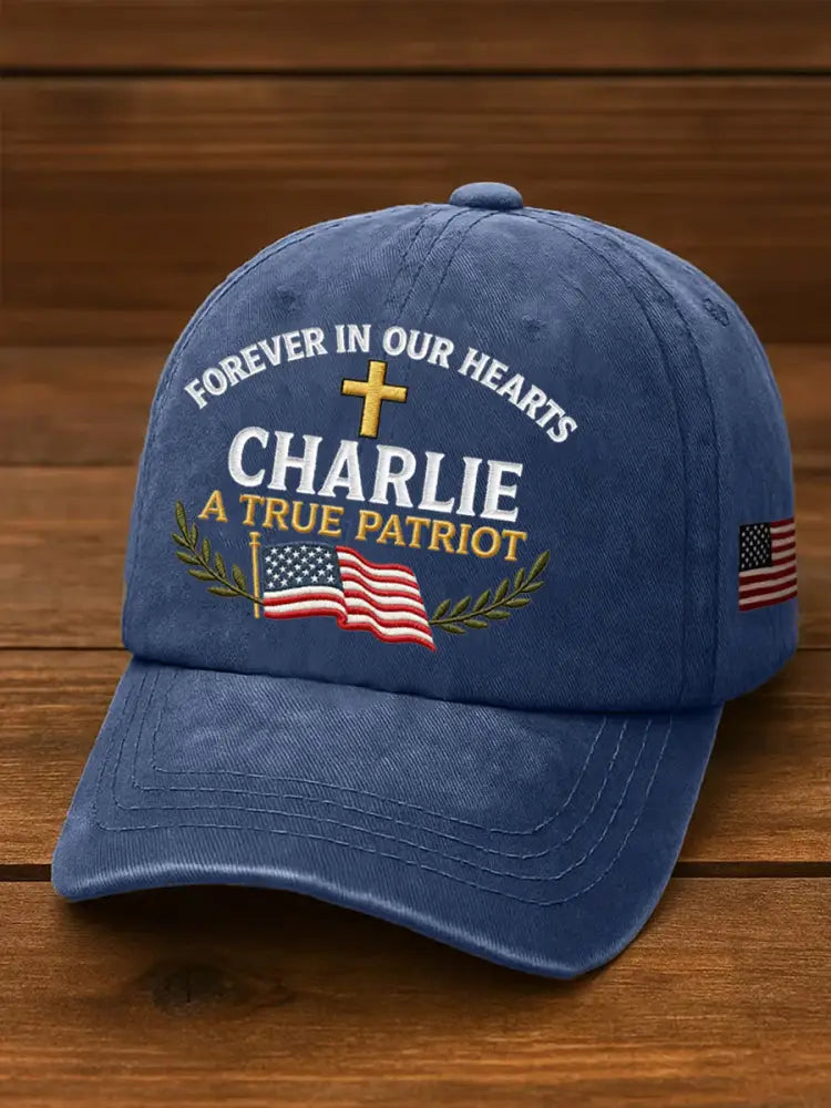 Unisex Forever In Our Hearts Charlie Kirk A True Patriot R.I.P Charlie Kirk Hat Navy Blue / ONE