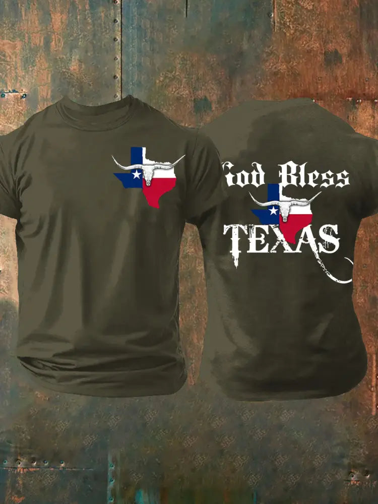 Men’s God Bless Texas Short-sleeved T-shirt Army Green / S