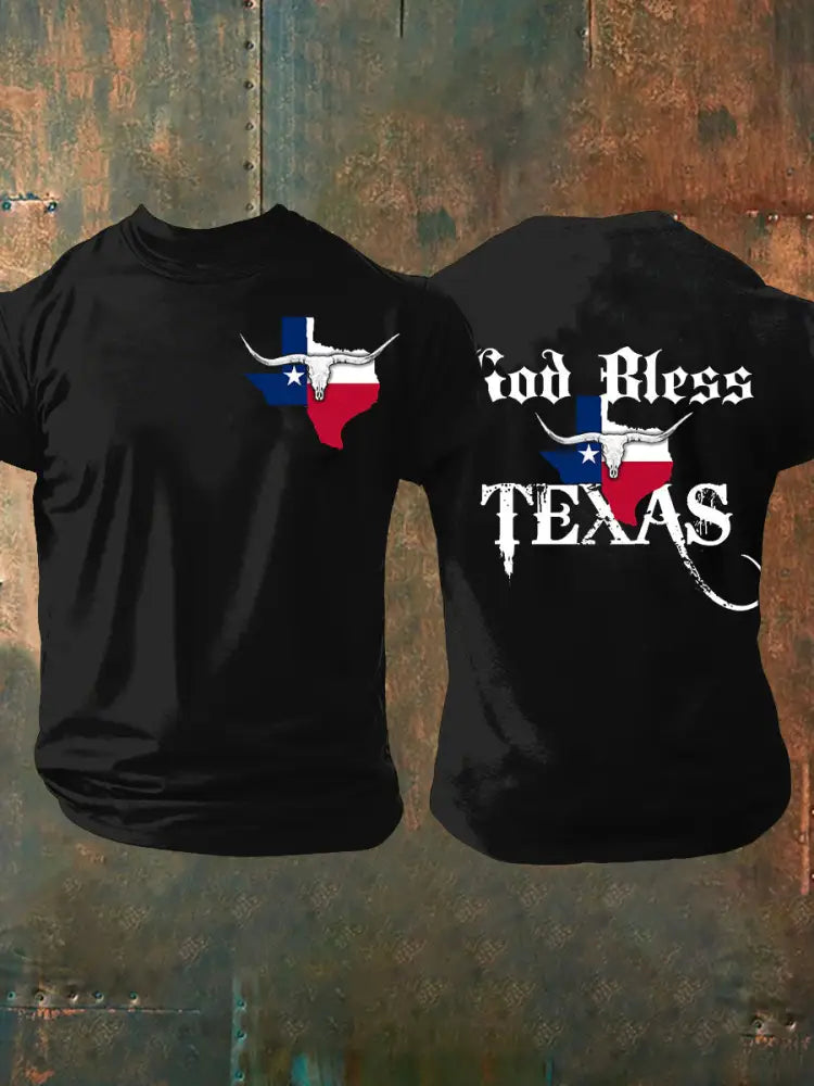 Men’s God Bless Texas Short-sleeved T-shirt Black / S
