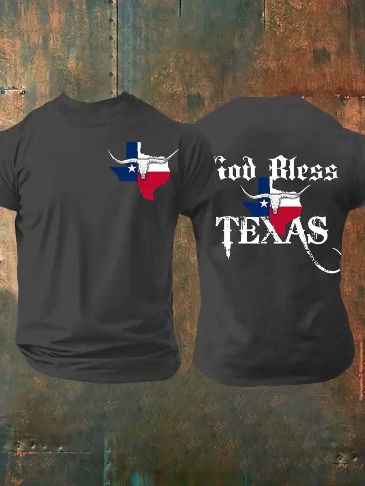 Men’s God Bless Texas Short-sleeved T-shirt Dark Gray / S