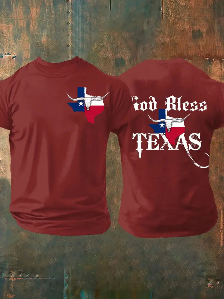 Men’s God Bless Texas Short-sleeved T-shirt Deep Red / S