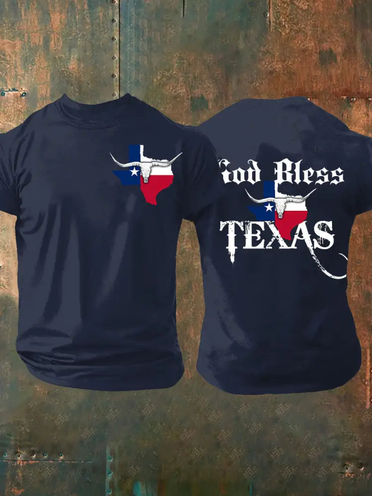 Men’s God Bless Texas Short-sleeved T-shirt Navy Blue / S