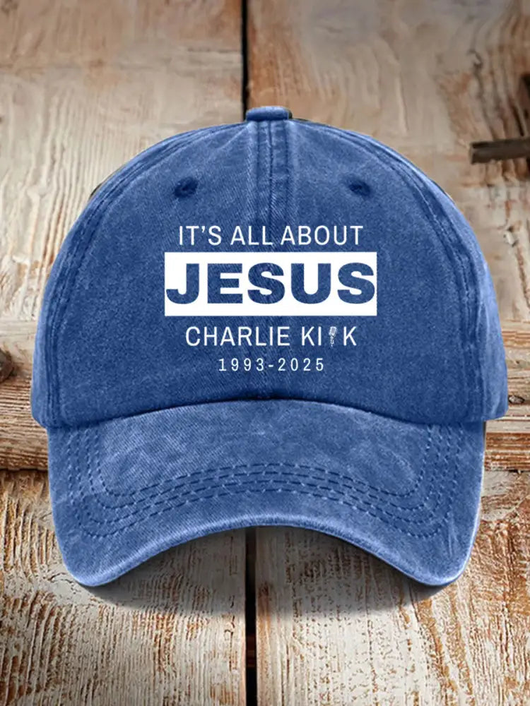 Unisex It’s All About Jesus R.I.P Charlie Kirk Hat Blue / ONE