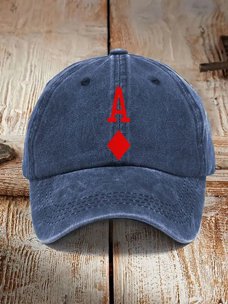 Unisex Poker Diamond A Retro Hat Navy Blue / JM