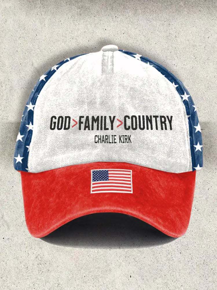 Unisex Resort God Family Country In That Order Charlie Kirk Print Hat As picture / ONE