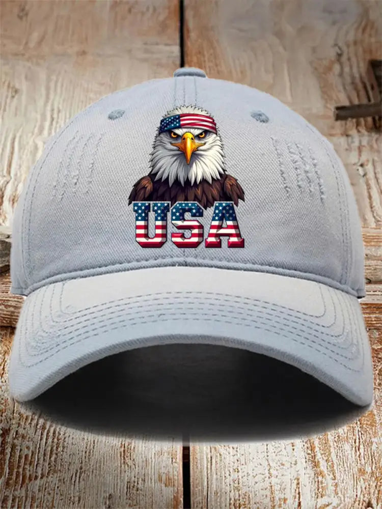 Unisex USA Flag Bald Eagle Print Hat Blue / JM