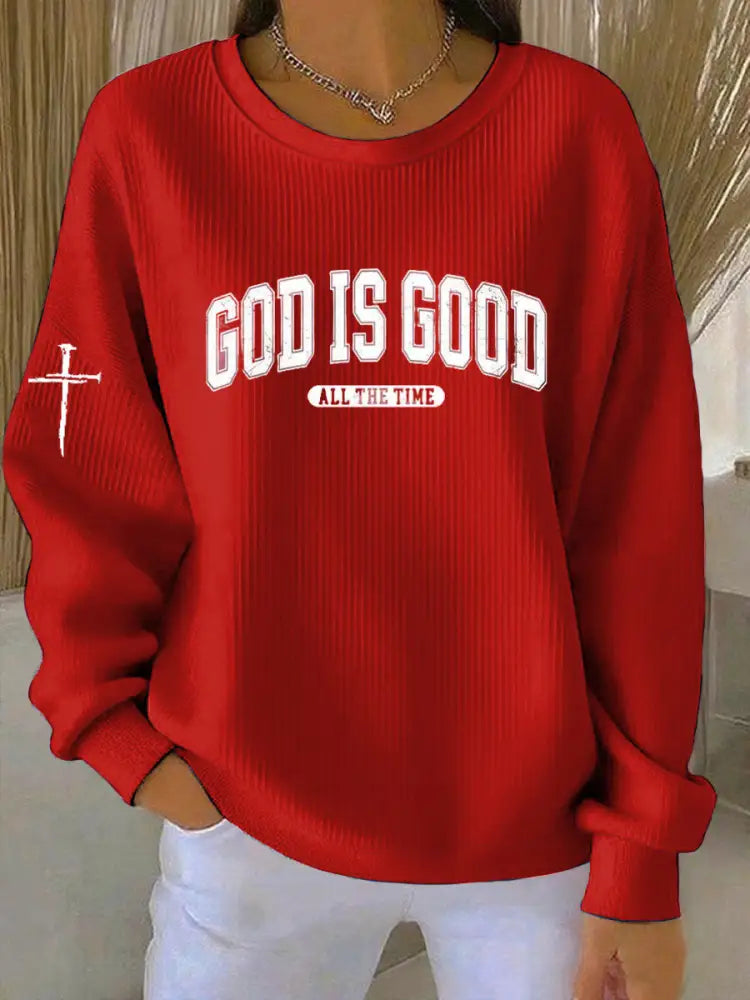 Vintage Christmas Faith Printed Casual Loose Long Sleeve Top Red / S