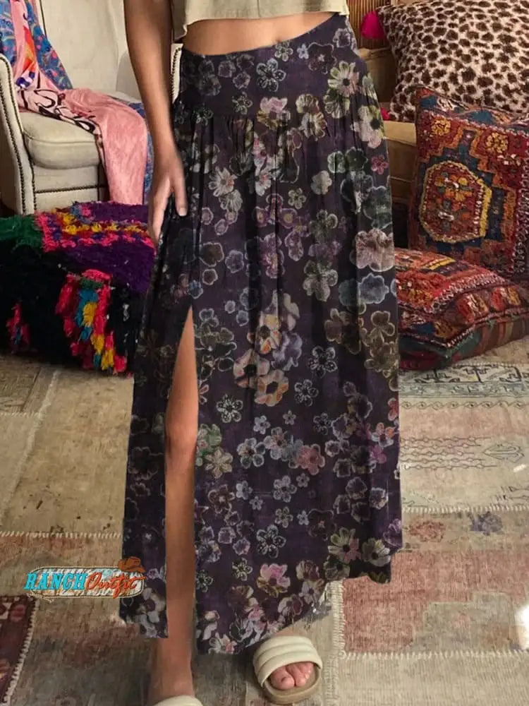 Vintage Floral Print Skirt MultiColor / S