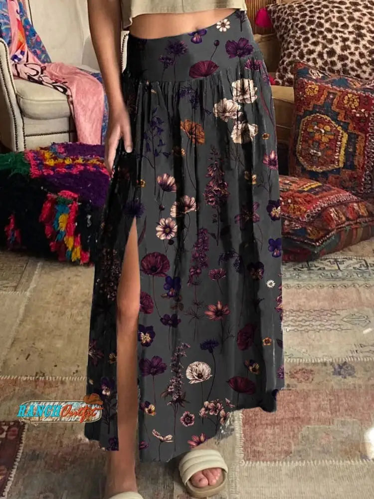 Vintage Floral Print Skirt MultiColor / S