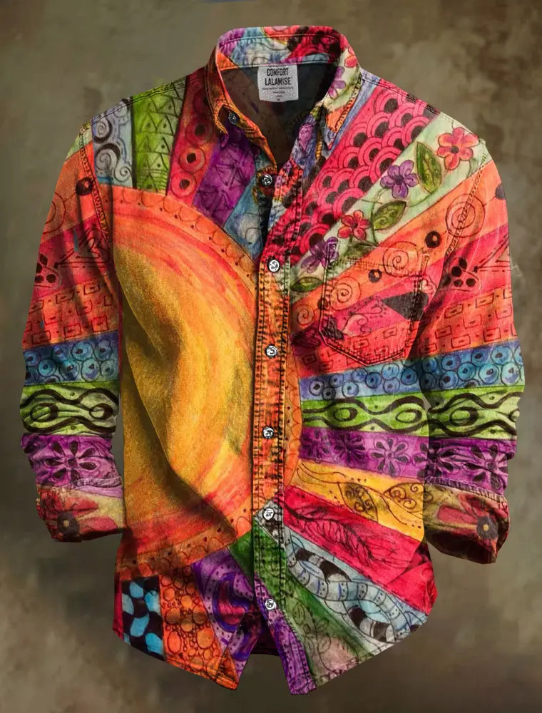 Vintage Sun Inspirtion Art Print 100% Cotton Long Sleeve Shirt Multicolor / S