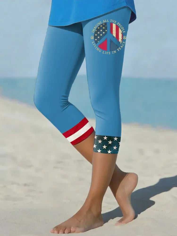 Women’s 8647 FDT Imagine Peace Printed Yoga Leggings Blue / S