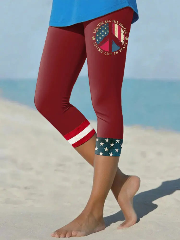 Women’s 8647 FDT Imagine Peace Printed Yoga Leggings Red / S