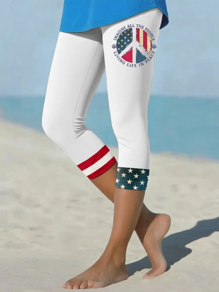 Women’s 8647 FDT Imagine Peace Printed Yoga Leggings White / S