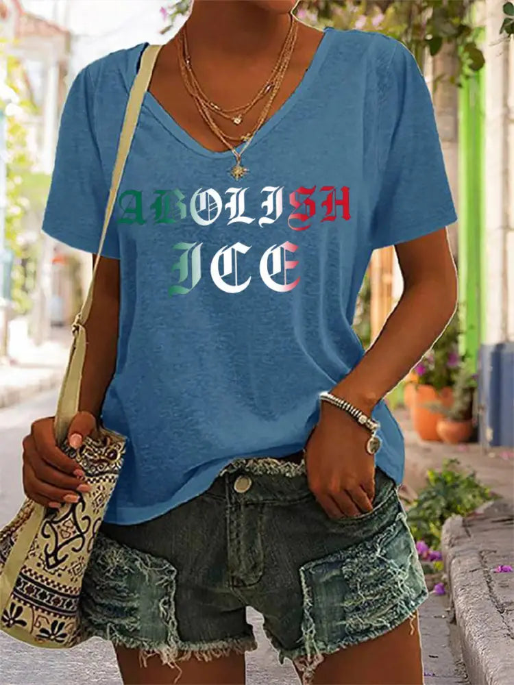 Women’s Abolish ICE V-Neck Tee Blue / S