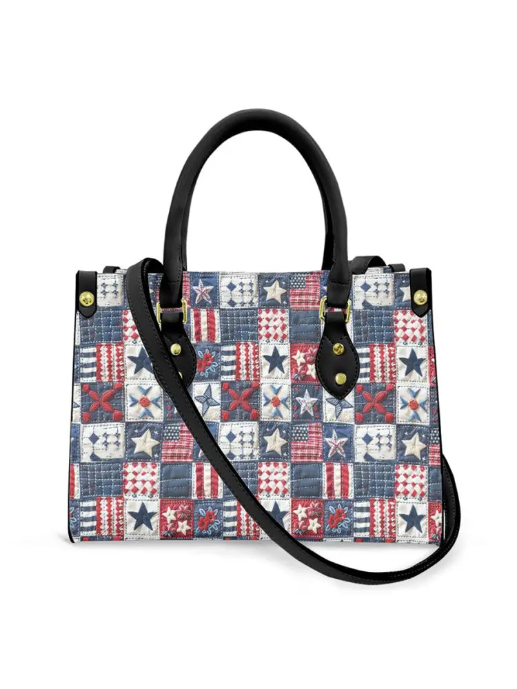 Womens American Flag Art Floral Leather Tote Shoulder Bag