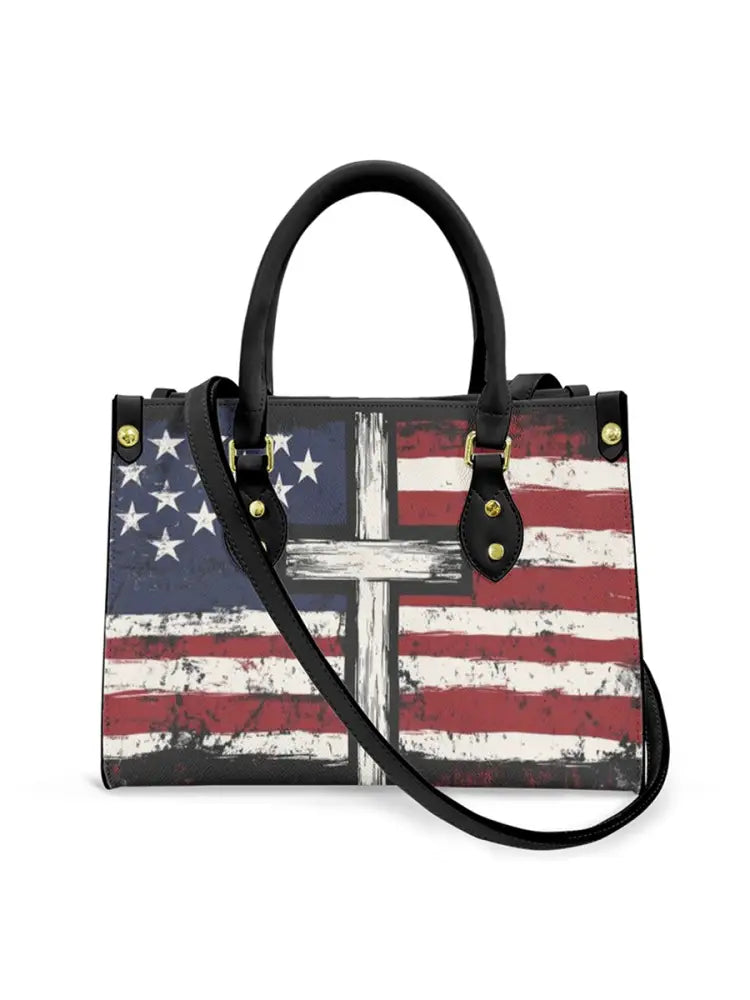 Women’s American Flag Cross Leather Tote Shoulder Bag