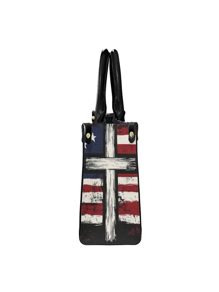 Women’s American Flag Cross Leather Tote Shoulder Bag