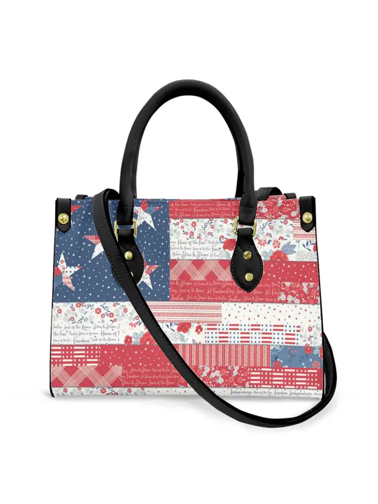 Womens American Flag Floral Leather Tote Shoulder Bag