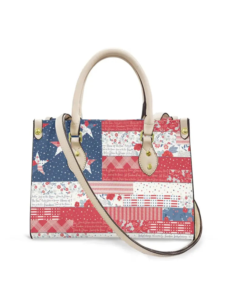 Womens American Flag Floral Leather Tote Shoulder Bag