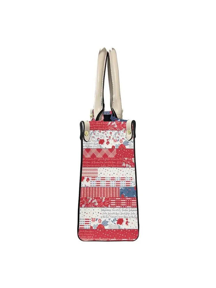 Womens American Flag Floral Leather Tote Shoulder Bag