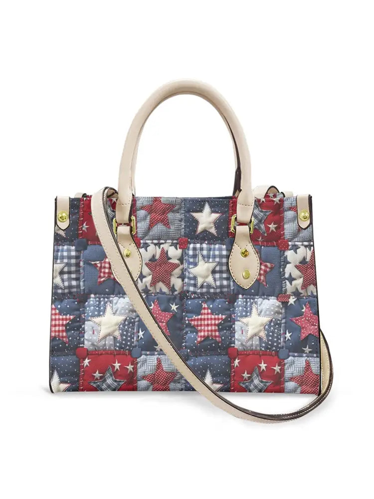 Women’s American Star Flag Art Leather Tote Shoulder Bag