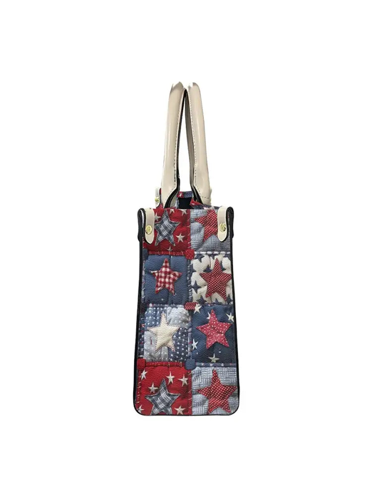 Women’s American Star Flag Art Leather Tote Shoulder Bag