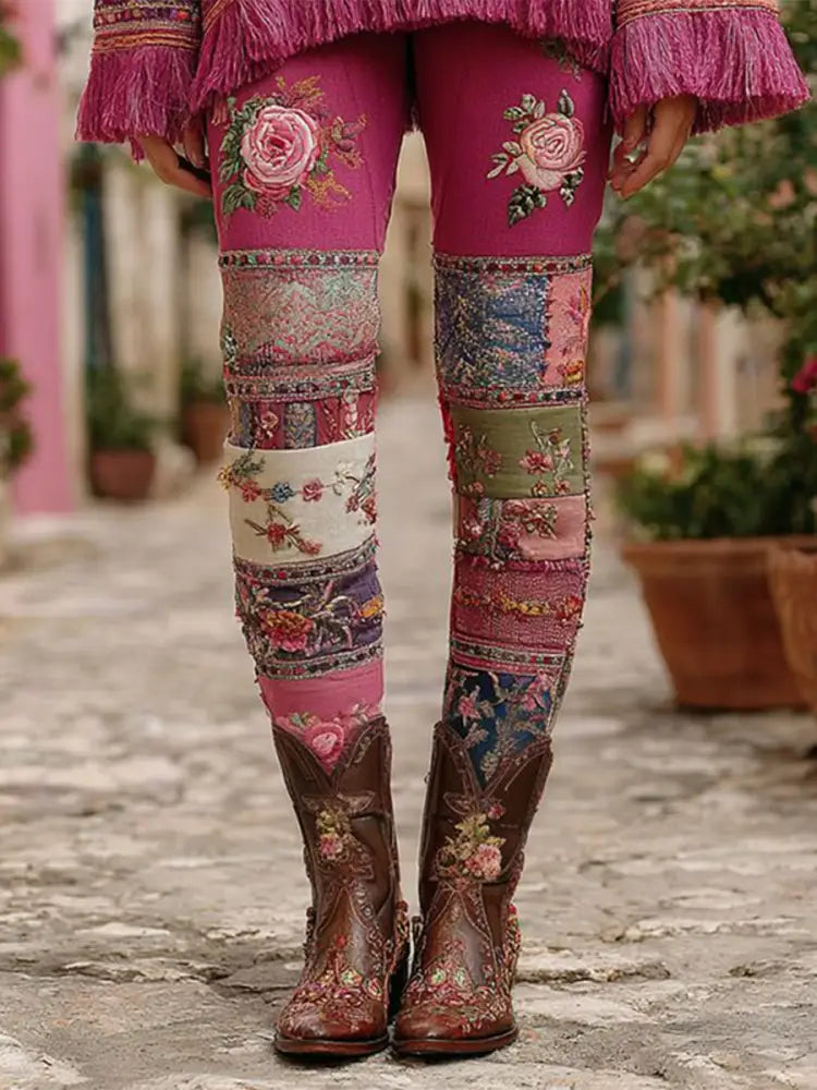 Women’s botanical floral print bottoms Pink / S