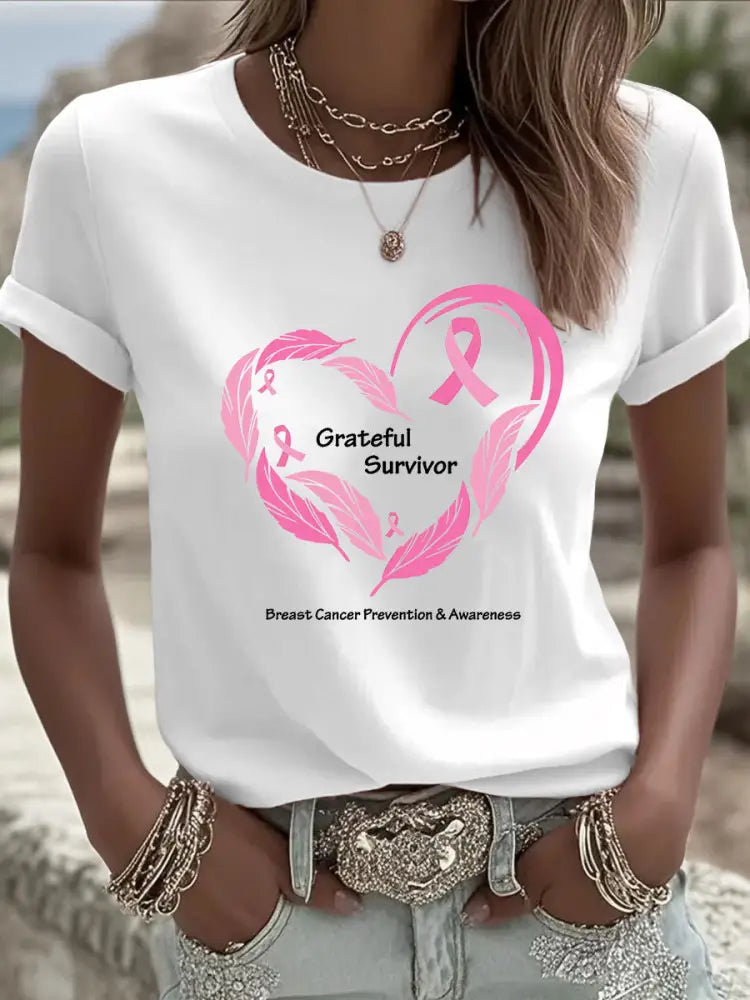 Women’s Breast Cancer Awareness Print T-Shirt White / S