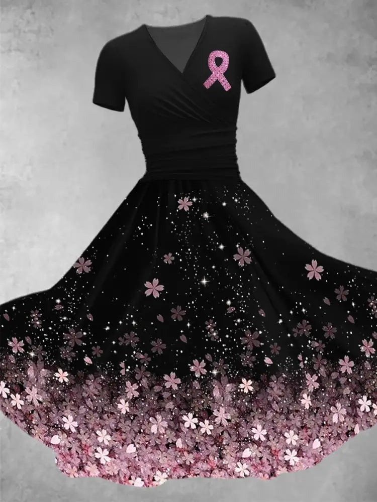 Women’s Breast Cancer Awareness Short Sleeve Dress As picture / S