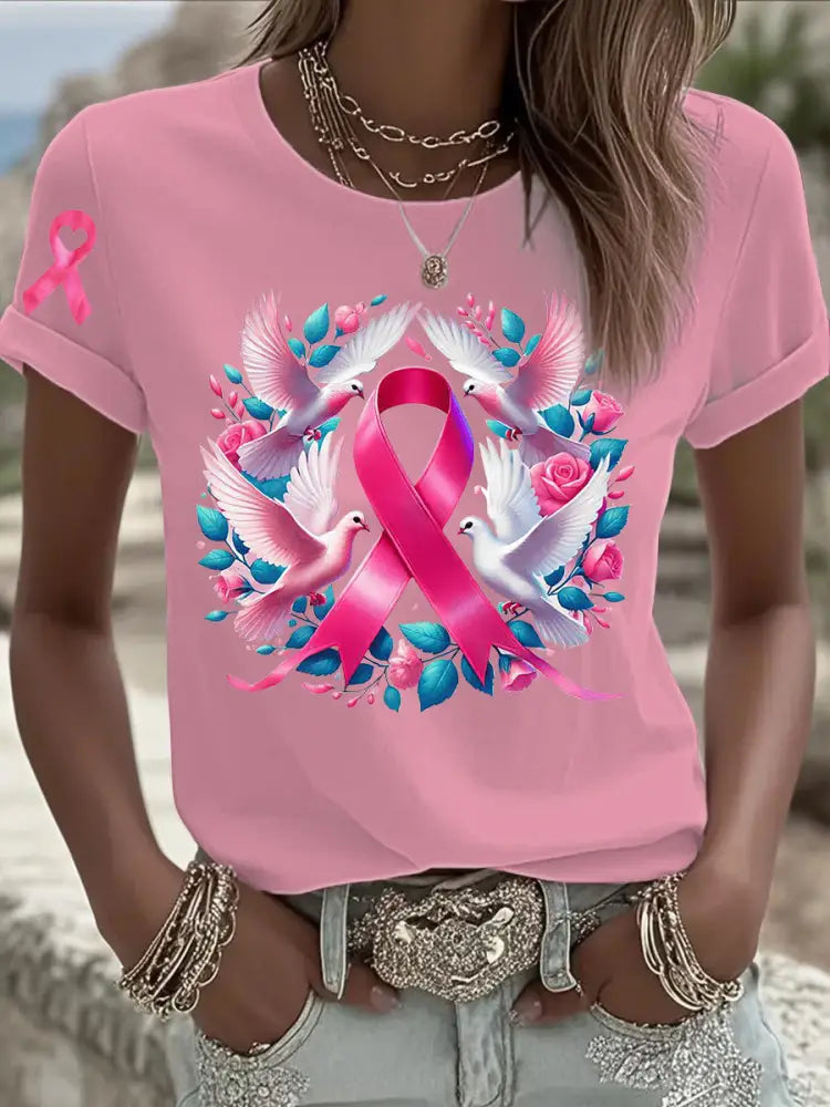 Women’s Breast Cancer Pink Printed T shirt As picture / S