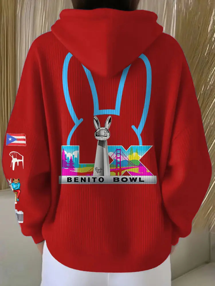 Women’s Bunny Football Music Lover Printed Hoodie