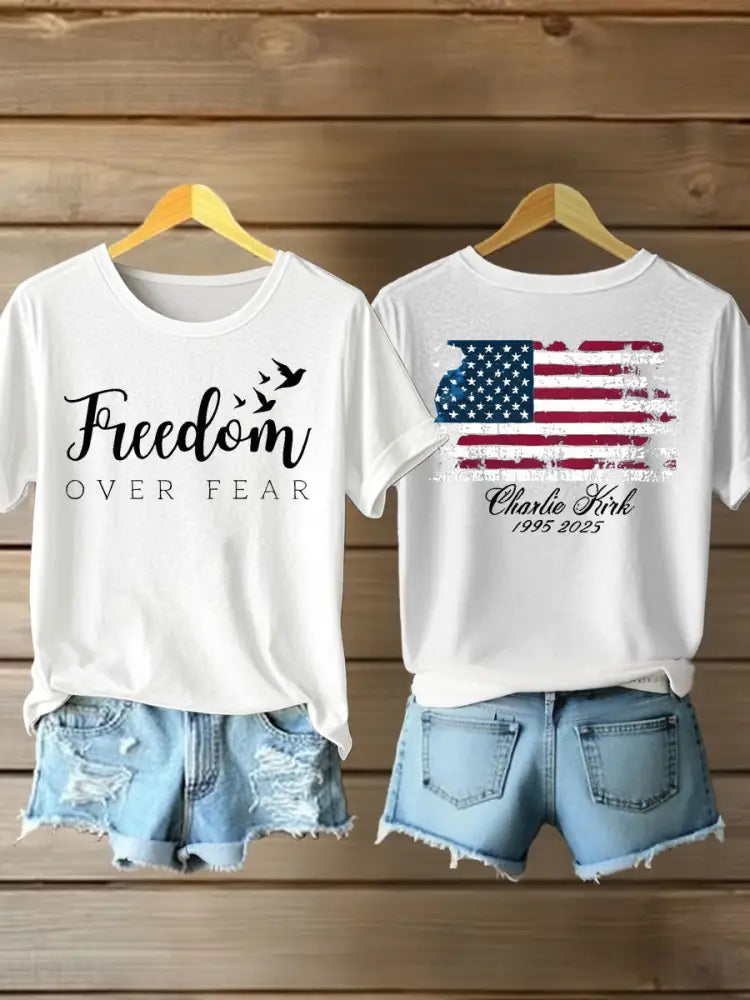 Women’s Charlie Kirk Freedom Printed Iron On Short Sleeve T-Shirt White / S