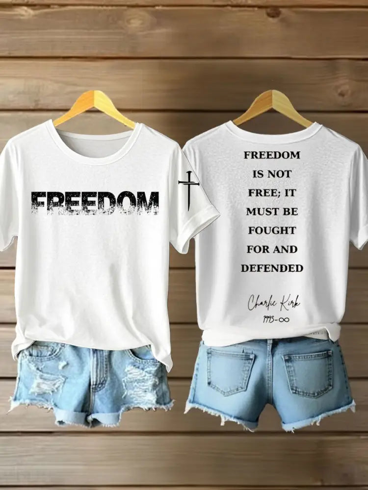 Women’s Charlie Kirk Freedom Printed Iron On Short Sleeve T-Shirt White / S