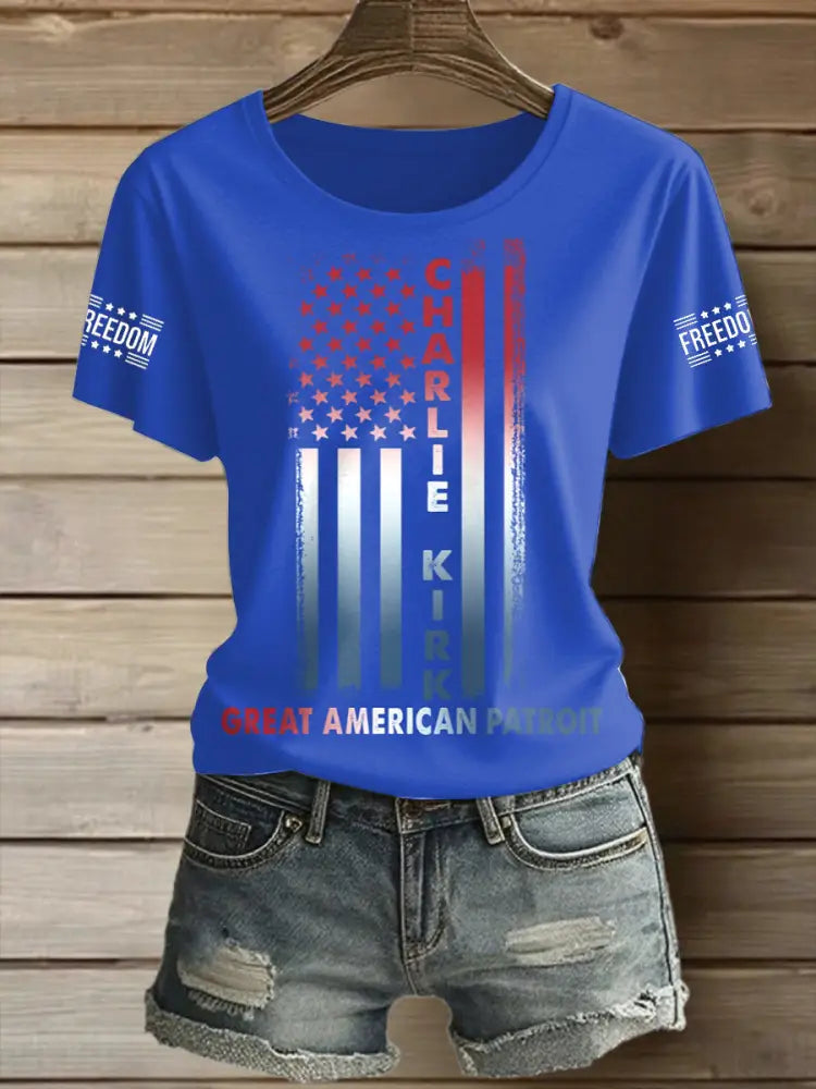 Women’s Charlie Kirk Printed Vintage Fashion Loose Short Sleeve T-Shirt Blue / S