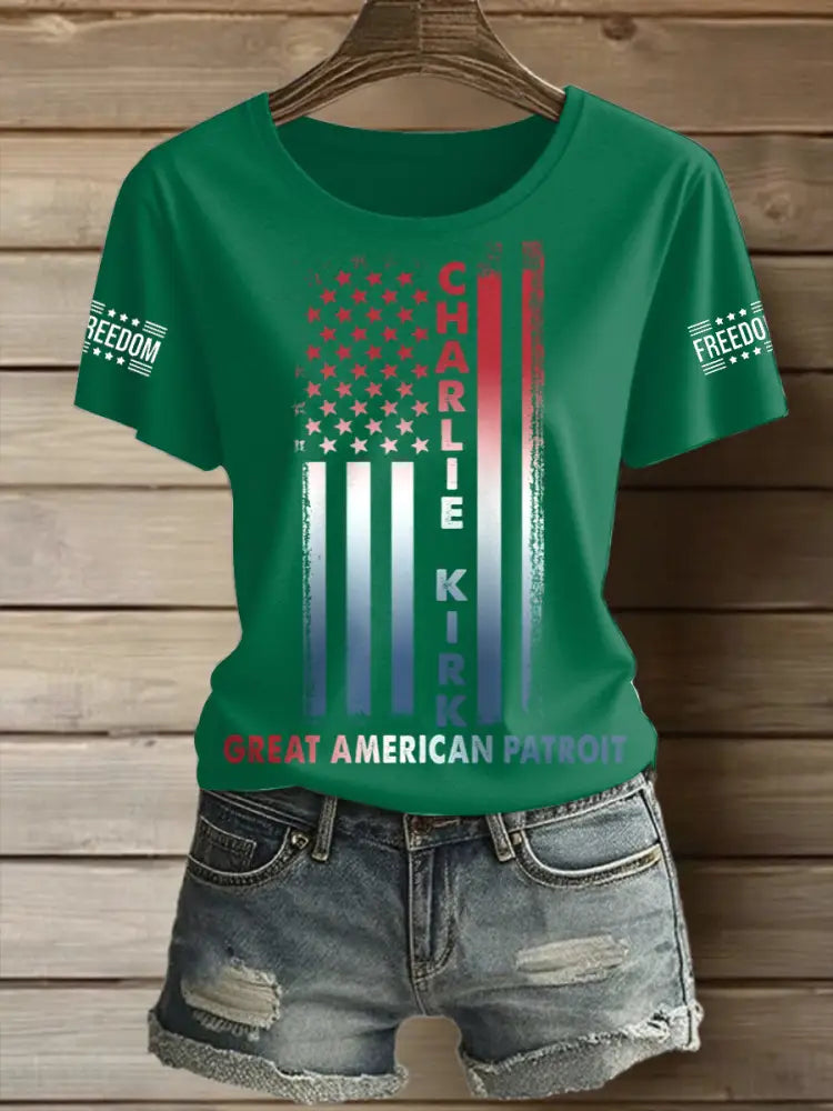 Women’s Charlie Kirk Printed Vintage Fashion Loose Short Sleeve T-Shirt Green / S