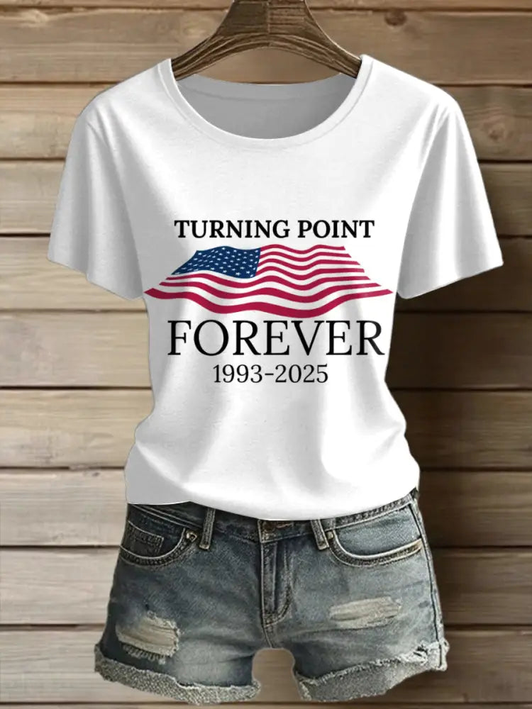Women’s Charlie Kirk Printed Vintage Fashion Loose Short Sleeve T-Shirt White / S