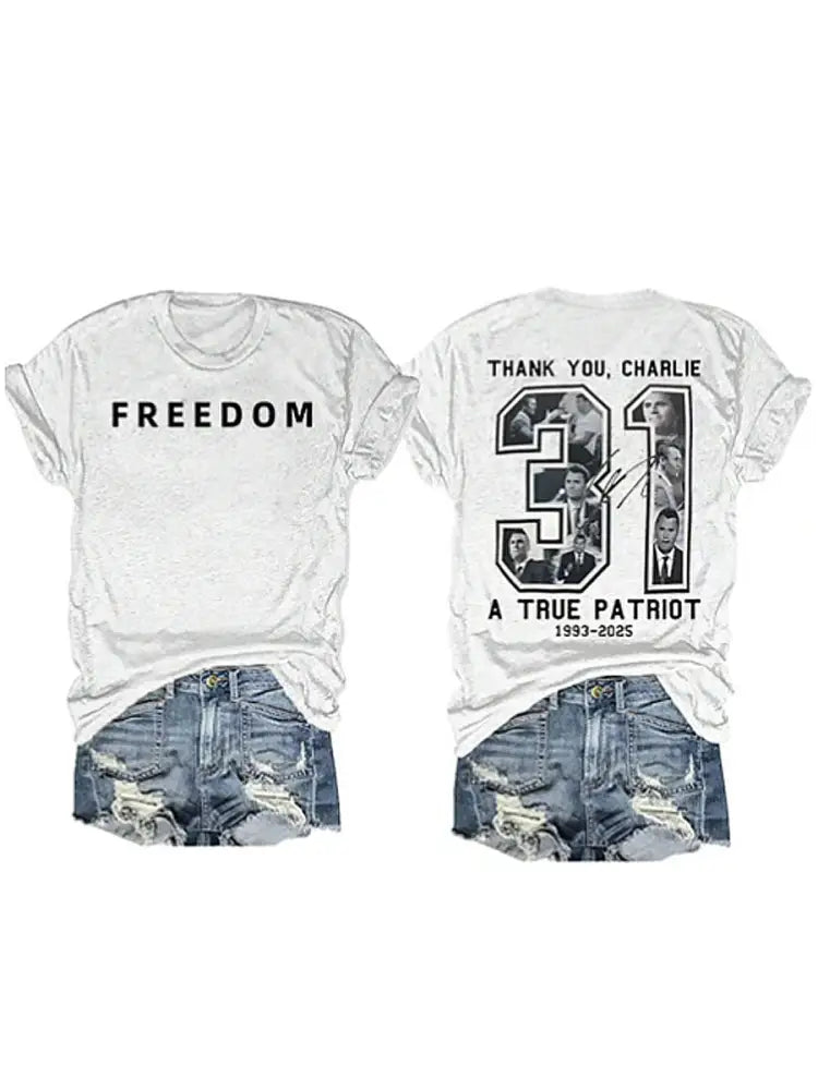 Women’s Charlie Kirk Printed Vintage Fashion Loose Short Sleeve T-Shirt White / S