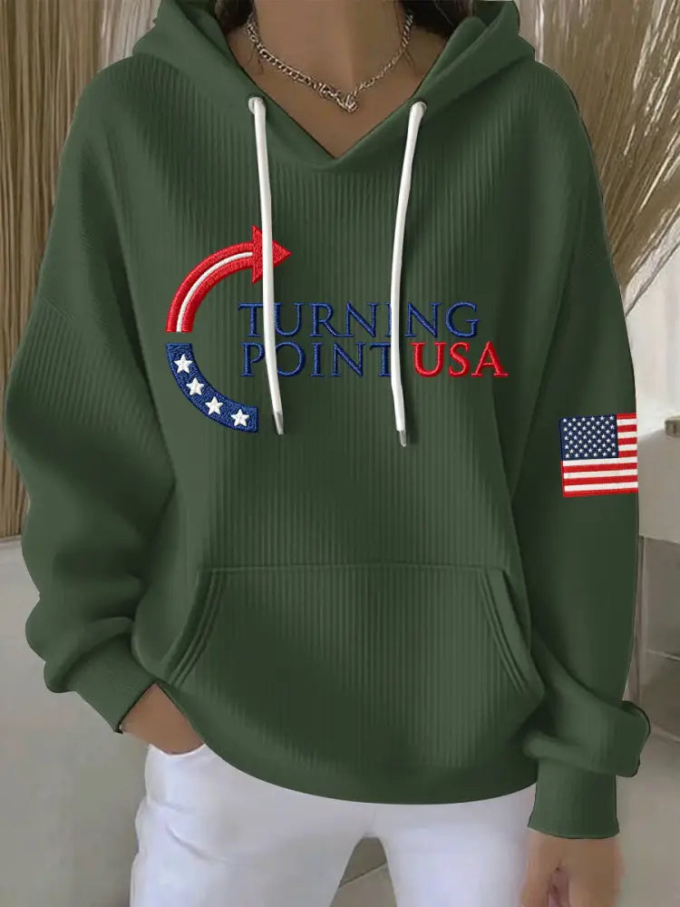 Women’s Charlie Kirk Turning Point USA Trump Commemorative Hoodie Army Green / S