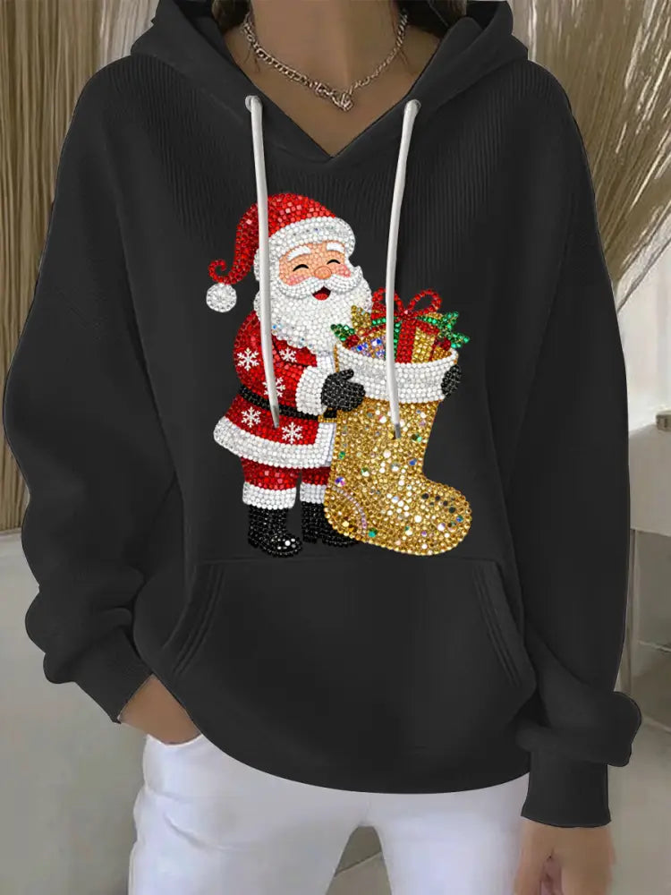 Women’s Christmas Print Casual Hoodie Black / S