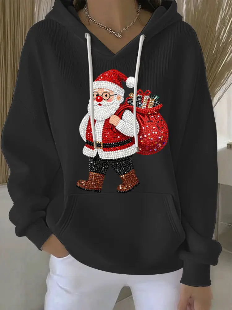 Women’s Christmas Print Casual Hoodie Black / S
