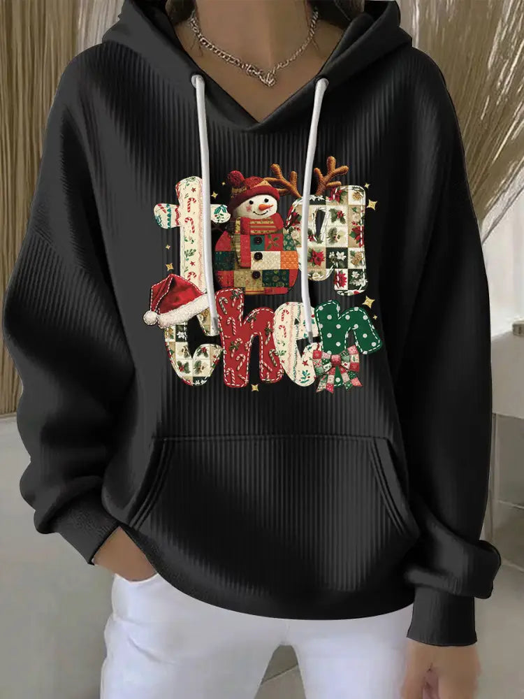 Women’s Christmas Print Casual Hoodie Black / S
