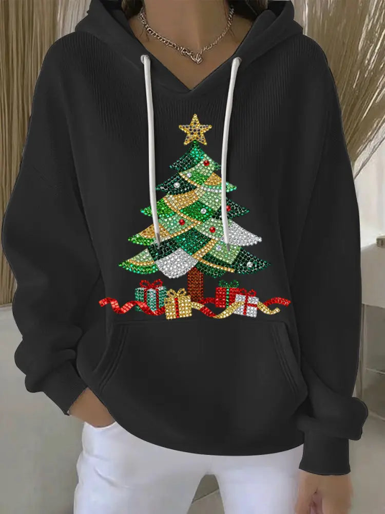 Women’s Christmas Print Casual Hoodie Black / S
