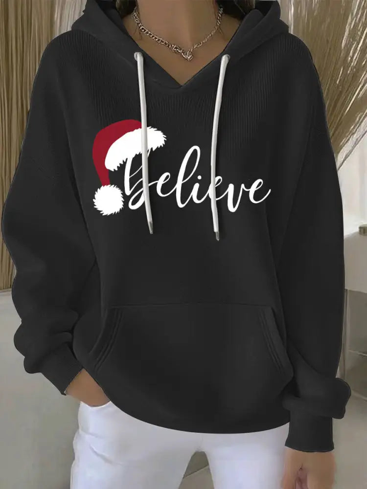 Women’s Christmas Print Casual Hoodie Black / S